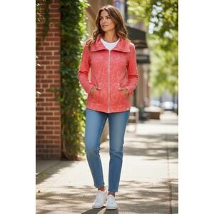 TONIA DEBELLIS Coral Pink Floral Knit Zip Up Jacket Size S/P